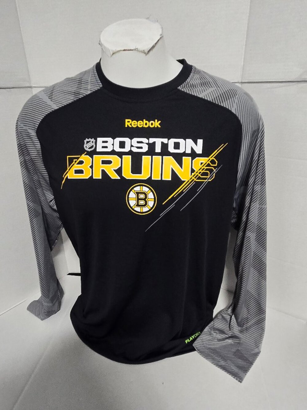 Boston Bruins Center Ice PLAYDRY Long Sleeve Performance Shirt Men's Large NHL